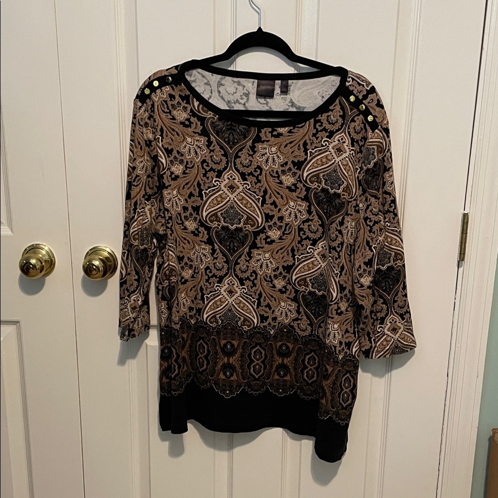 Rafaella Elegant Black and Tan Paisley Tunic